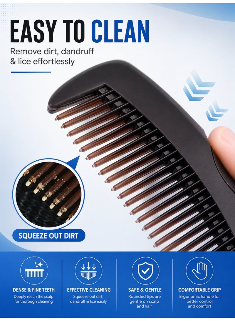 FIRST PRO Dandruff Comb Fine Tooth Scalp Detox Comb Lice for Women, Men & Kids Stainless Steel Scalp Detoxing, Sweep & Massage Hair Brush Tool for Hair Care (A-2PC Brown and Blue) - Image 5