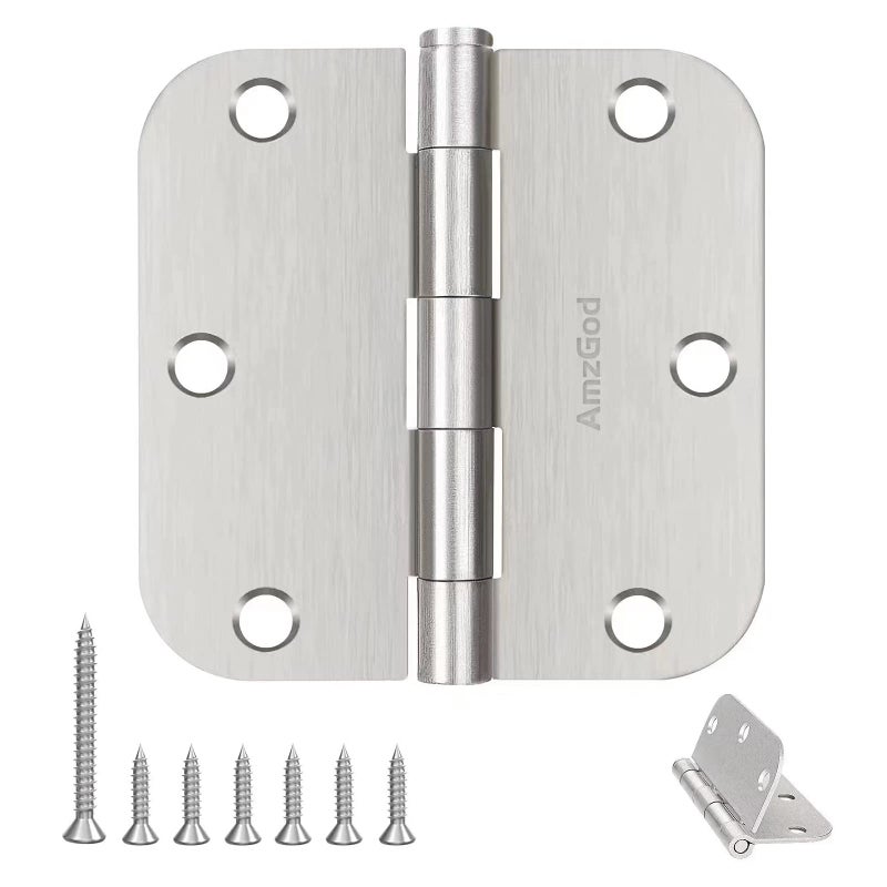 AmzGod Door Hinges Brushed Nickel 30 Pack Nickel Door Hinges 35 Inch Rounded Interior Satin Nickel Door Hinge with 58 Radius Flat Iron Residential Standard 3 12 Inches Silver Door Hardware