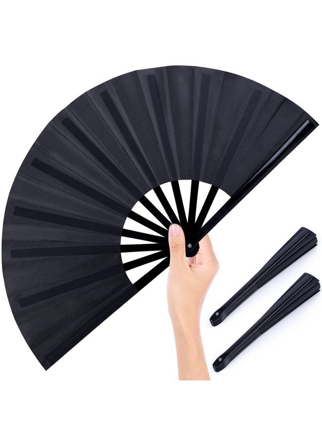 JOHOUSE 3 Pack Black Folding Fans, 13 Inch Silk Fans Tai Ji Fan Chinese Folding Rave Fan Handheld Renaissance Fan, for Dance, Performance, Church, Fighting, Party Favors, Festival Decorations - Image 1