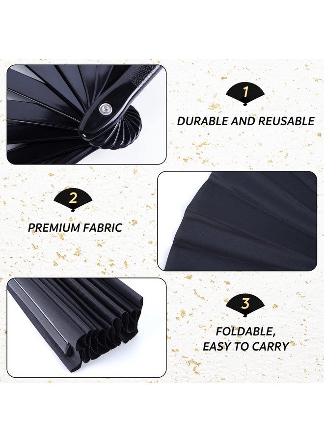 JOHOUSE 3 Pack Black Folding Fans, 13 Inch Silk Fans Tai Ji Fan Chinese Folding Rave Fan Handheld Renaissance Fan, for Dance, Performance, Church, Fighting, Party Favors, Festival Decorations - Image 5