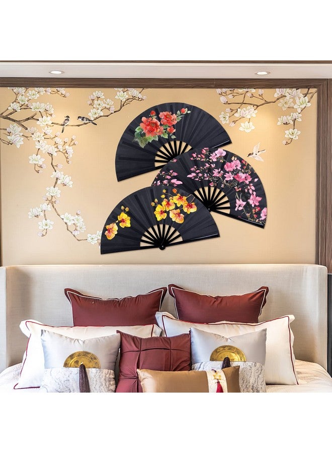 JOHOUSE 3 Pack Black Folding Fans, 13 Inch Silk Fans Tai Ji Fan Chinese Folding Rave Fan Handheld Renaissance Fan, for Dance, Performance, Church, Fighting, Party Favors, Festival Decorations - Image 4