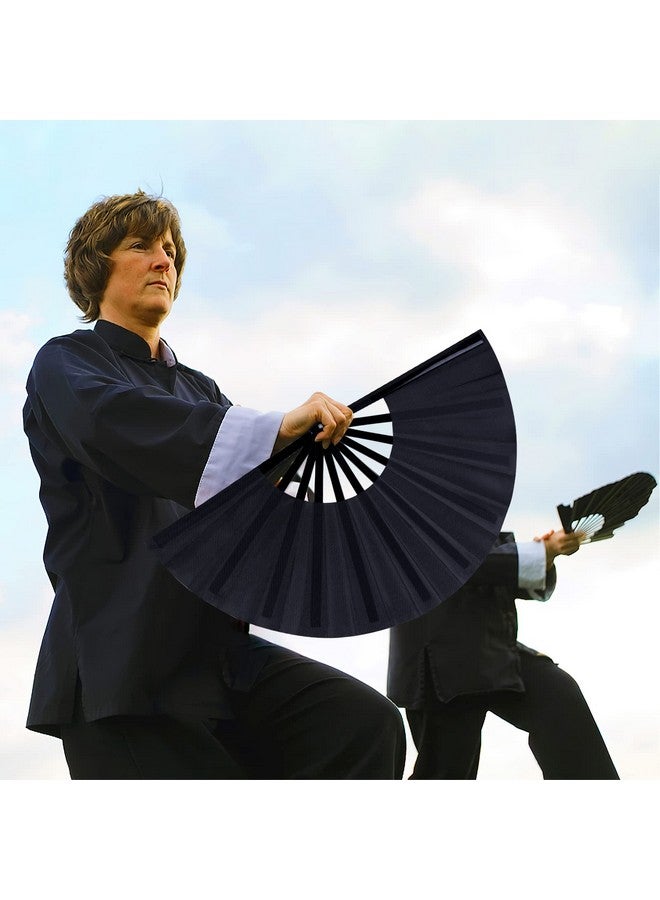 JOHOUSE 3 Pack Black Folding Fans, 13 Inch Silk Fans Tai Ji Fan Chinese Folding Rave Fan Handheld Renaissance Fan, for Dance, Performance, Church, Fighting, Party Favors, Festival Decorations - Image 3