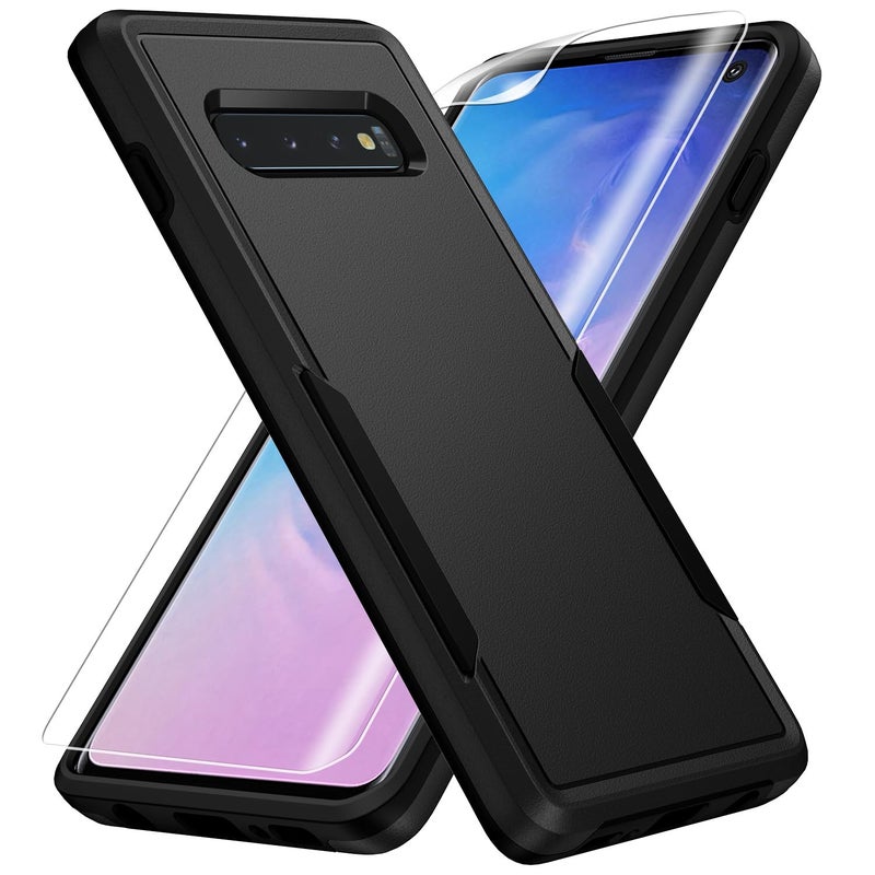 Warsia for Samsung Galaxy S10 Case,with HD Screen Protector [Military Grade Drop Tested] Heavy-Duty Tough Rugged Shockproof Protective Case for Samsung S10, Black - Image 1