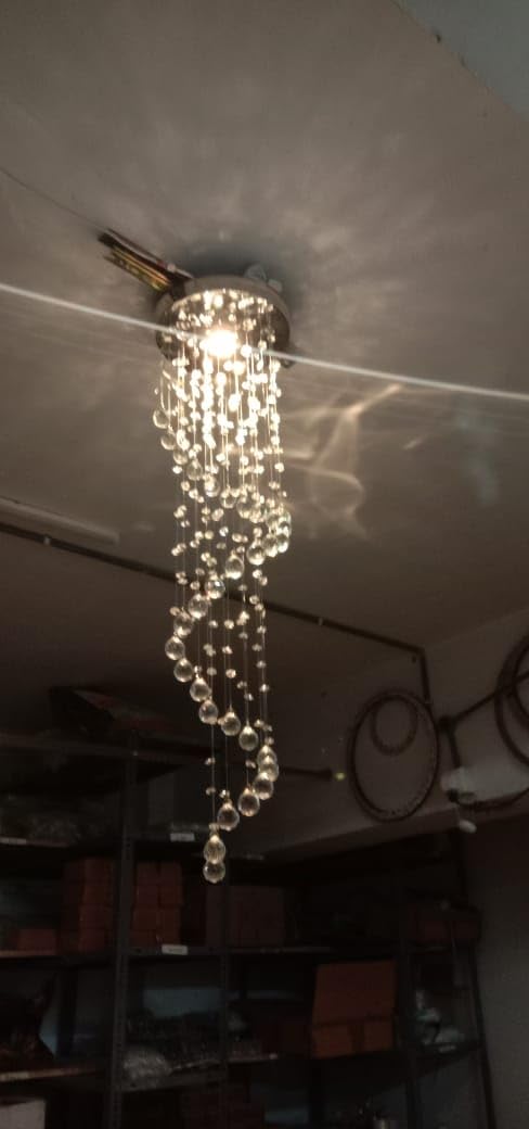 GANE-SHLIGHTS 3 Feet Height Crystal Glass Spiral Modern Led Chandelier for Banquet Hall, Living Room, Stair Area, Hotels, Temples, Office, Resort Ceiling Light (Warmwhite) - Image 4