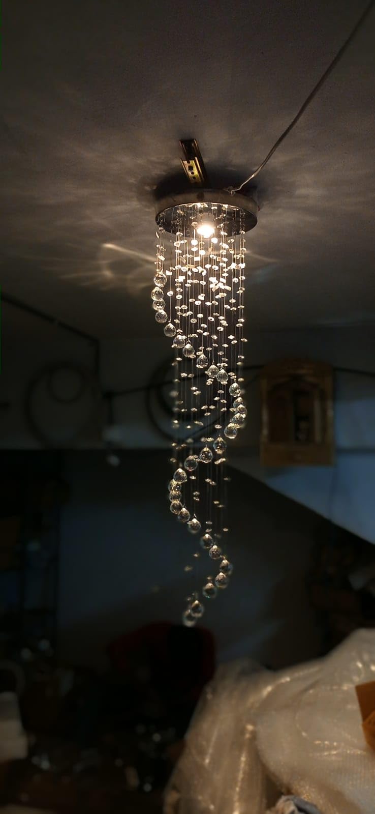 GANE-SHLIGHTS 3 Feet Height Crystal Glass Spiral Modern Led Chandelier for Banquet Hall, Living Room, Stair Area, Hotels, Temples, Office, Resort Ceiling Light (Warmwhite) - Image 5