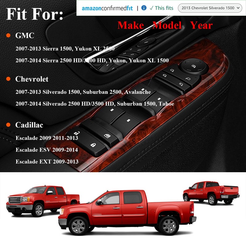 TINJO Front Driver Side Master Power Window Switch for Chevy Silverado, GMC Sierra, Cadillac Escalade - Image 2