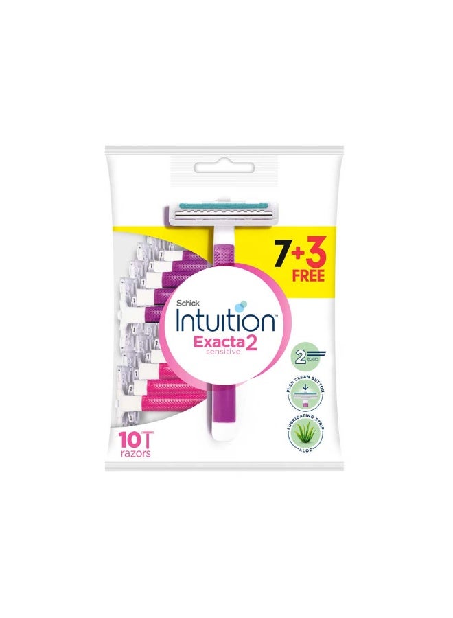 Schick Exacta 2 Blade Razors For Sensitive Skin (7+3 Free) 10 Per Pack