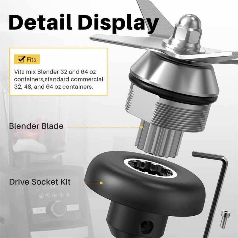 Luckam Blade Replacement Parts for Vitamix Blender, Wet Blade Replacement Assembly with Wrench and Drive Socket Replacement Compatible for Vitamix 64oz and 32oz Container - Image 4