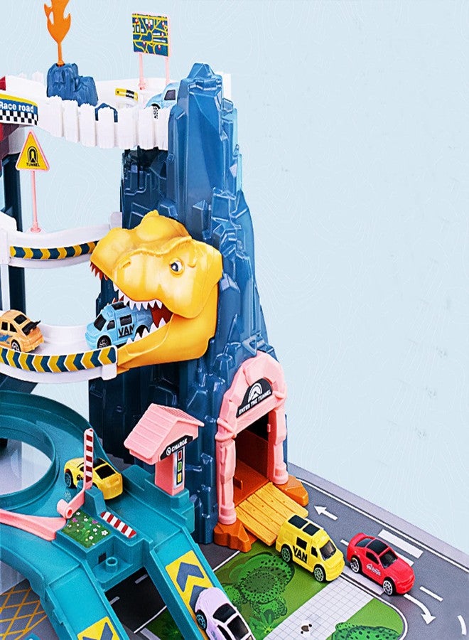 Juqic Toy Car Ramp Track Dinosaur Climbing Hills Railcar Colorful Vehicles Construction Play Set with 12 Mini Racer Cars and Track for Preschool Gifts Kids Ages 3 Years and Older (Dinosaur Hill) - Image 3