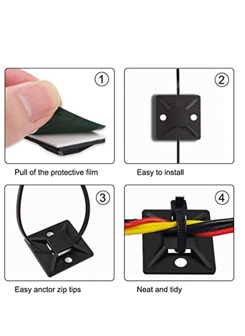 Generic Cable Ties, 100Pcs Zip Tie Adhesive Mounts, Self Adhesive Cable Tie Base Holders, Adhesive Backed Mount with 500Pcs Nylon Cable Tie for Cable Management, DIY, Home, Office Workshop  - Image 2