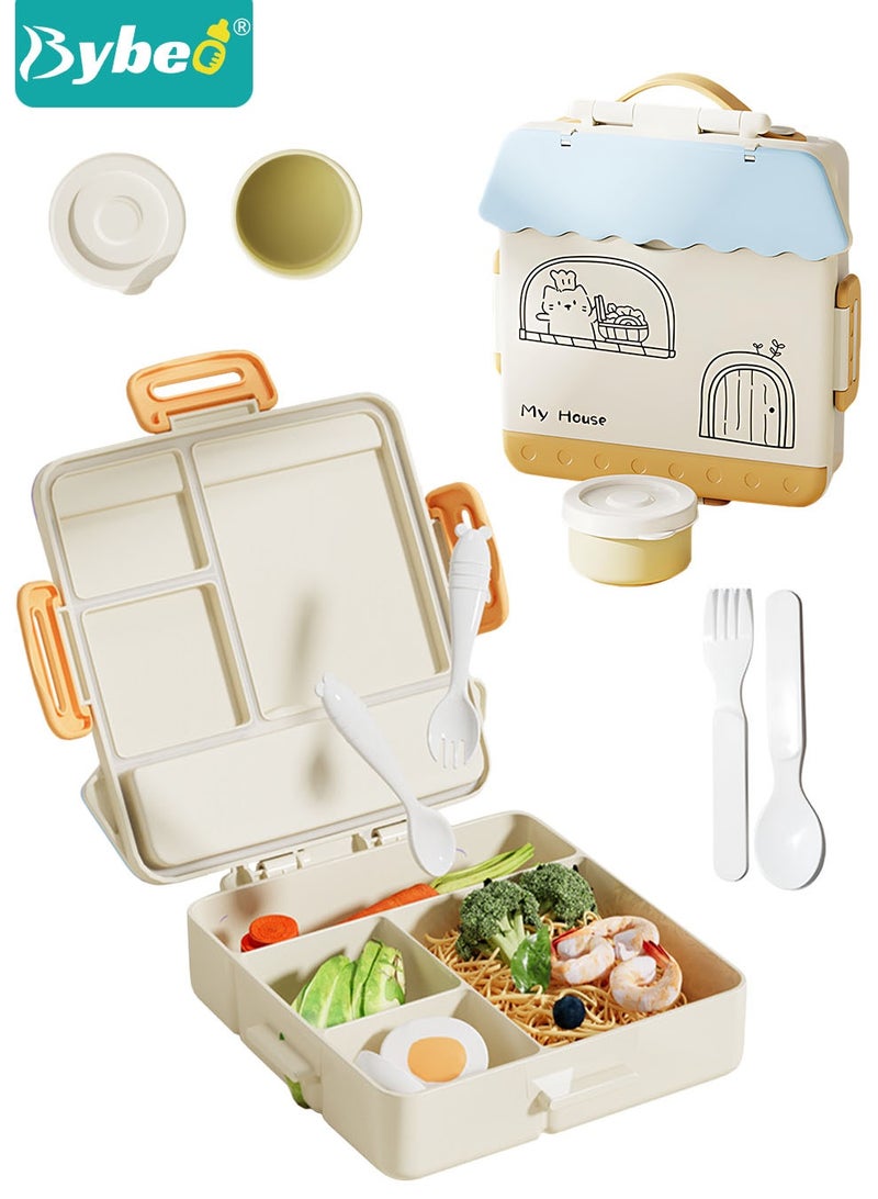بيبو صندوق بينتو محمول للأطفال، صناديق غداء للأطفال للمدرسة، حاويات وجبات خفيفة للسفر، 4 أقسام لتحضير الوجبات مع فاصل قابل للإزالة، خالٍ من مادة BPA، آمن للاستخدام في الميكروويف وغسالة الأطباق - Image 1