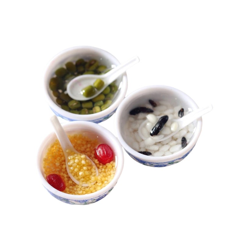 3Pcs Miniature Dessert Bowls With Spoons Dollhouse Accessory Random Style - Image 2