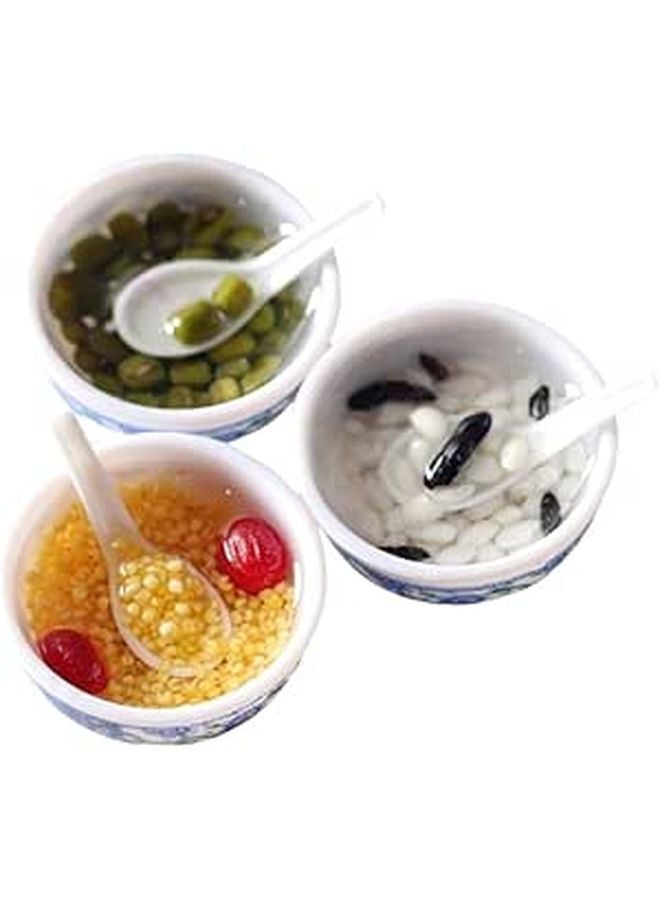 3Pcs Miniature Dessert Bowls With Spoons Dollhouse Accessory Random Style - Image 1