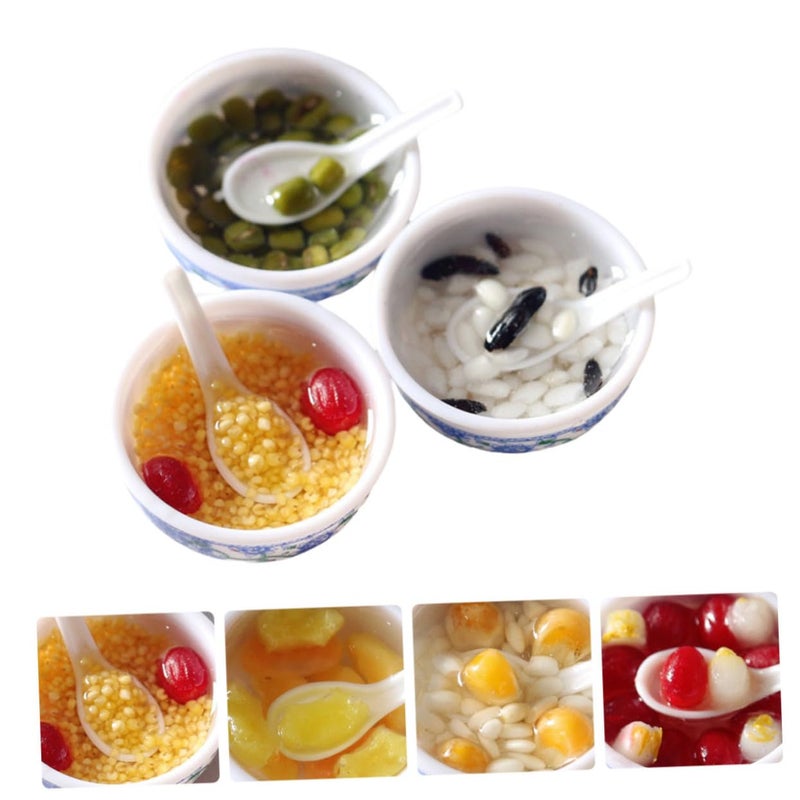 3Pcs Miniature Dessert Bowls With Spoons Dollhouse Accessory Random Style - Image 3