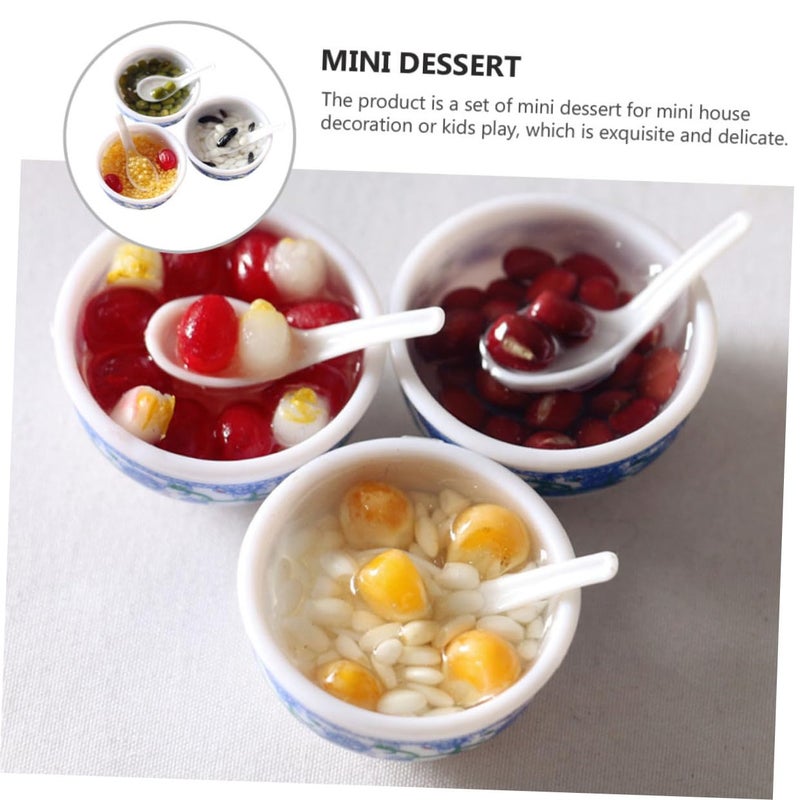 3Pcs Miniature Dessert Bowls With Spoons Dollhouse Accessory Random Style - Image 4