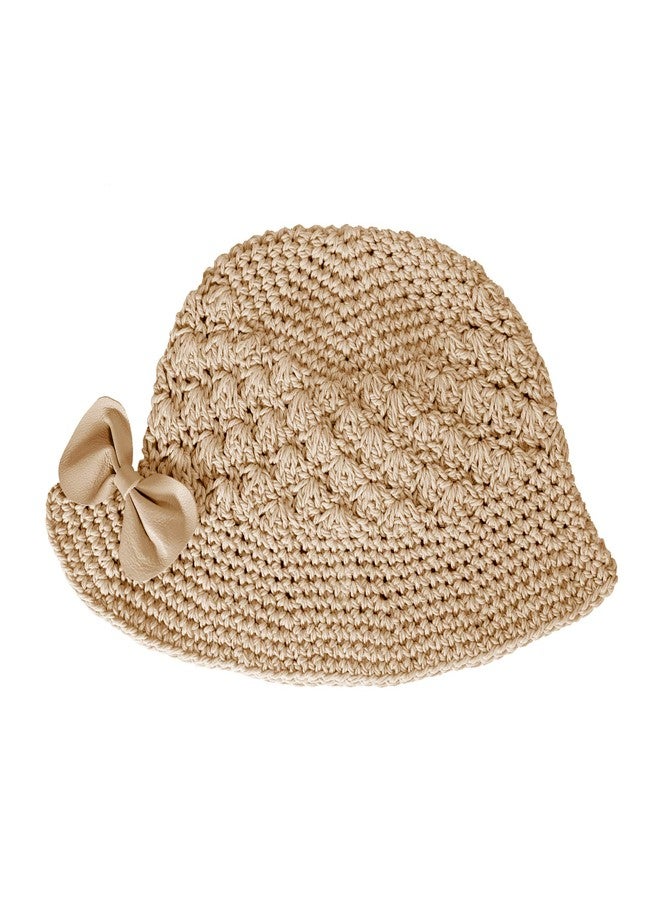 ZLYC قبعة دلو كروشيه شتوية نسائية من ZLYC، مصنوعة يدوياً من القطن المحبوك، قبعة بولر (لون كاكي مزين بفيونكة) - Image 4