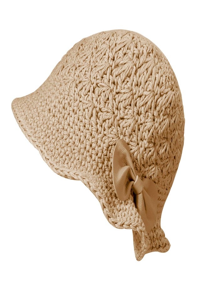 ZLYC قبعة دلو كروشيه شتوية نسائية من ZLYC، مصنوعة يدوياً من القطن المحبوك، قبعة بولر (لون كاكي مزين بفيونكة) - Image 1