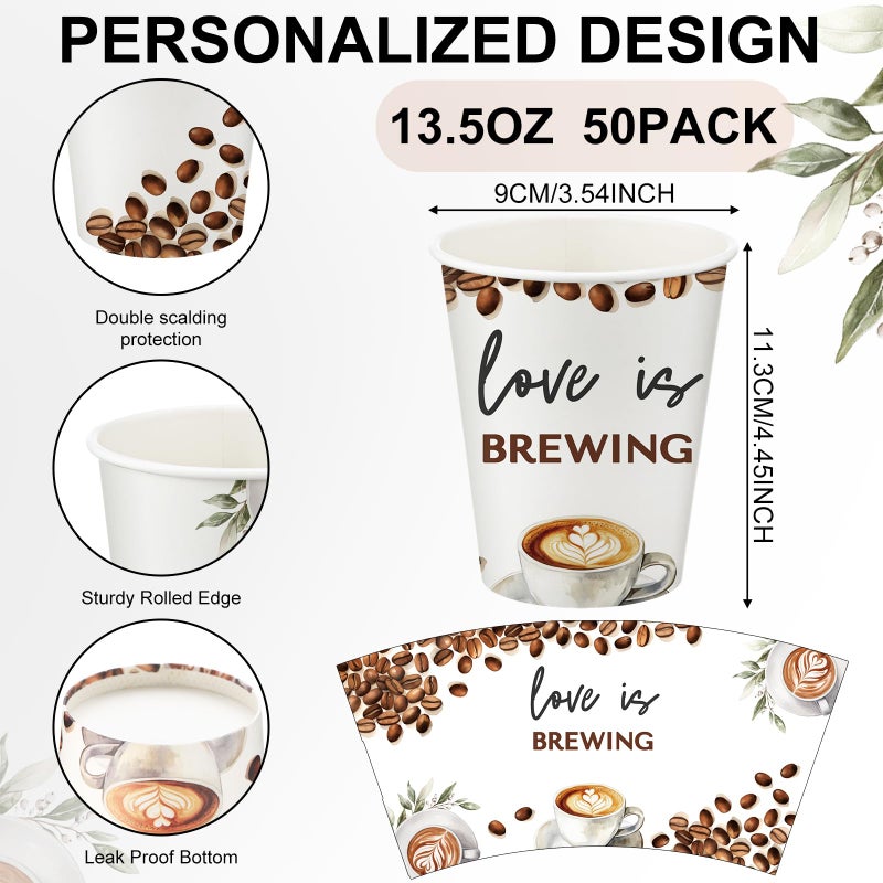 Jingmore 50 Pcs Wedding Coffee Cups Love Is Brewing Bridal Shower Decoration Disposable Wedding Paper Drinking Cup Bulk with Lid Straw Custom Cup for Reception Engagement Bachelorette Party Supply (Elegant) - Image 2