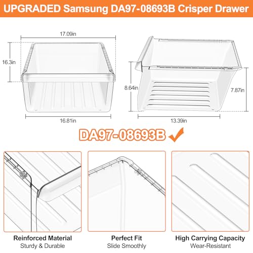 Tomato Man UPGRADED DA97-08693B Refrigerator Crisper Drawer Compatible with Samsung Refrigerator Drawer Replacement Bin RS25J500DSR RS261MDRS RS25H5000SR RS25J500DSG Samsung Fridge Drawers Replacement Part Upper - Image 4