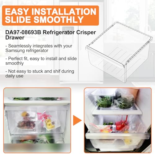 Tomato Man UPGRADED DA97-08693B Refrigerator Crisper Drawer Compatible with Samsung Refrigerator Drawer Replacement Bin RS25J500DSR RS261MDRS RS25H5000SR RS25J500DSG Samsung Fridge Drawers Replacement Part Upper - Image 5