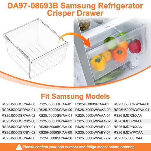 Tomato Man UPGRADED DA97-08693B Refrigerator Crisper Drawer Compatible with Samsung Refrigerator Drawer Replacement Bin RS25J500DSR RS261MDRS RS25H5000SR RS25J500DSG Samsung Fridge Drawers Replacement Part Upper - Image 3