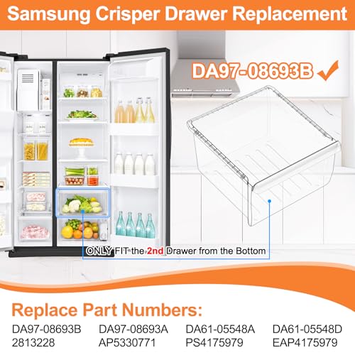 Tomato Man UPGRADED DA97-08693B Refrigerator Crisper Drawer Compatible with Samsung Refrigerator Drawer Replacement Bin RS25J500DSR RS261MDRS RS25H5000SR RS25J500DSG Samsung Fridge Drawers Replacement Part Upper - Image 2
