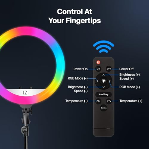 IZI Light 18 inch LED RGB Ring Light with Stand, 7ft Foldable Tripod, 28+ Multicolor Modes, Anti Skid Base for YouTube, Cell Phone Selfie Lights, Vlogging, Video Shooting, iPhone & Camera Compatible. - Image 3