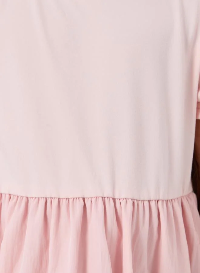 Styli Styli Solid Round Neck Balloon Hem Knee-Length Dress