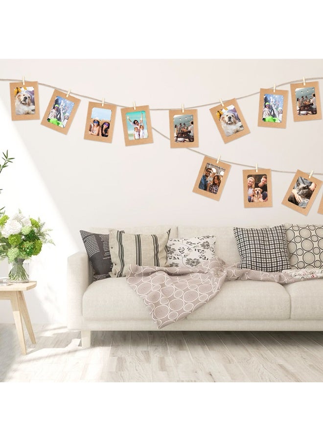 20 Pcs Cardboard Photo Frames, Paper Photo Frames, 6 Inch Cardboard Picture Frames, Hanging Paper Picture Frames with 20 Wooden Clips 2 Hemp Ropes, for Home Wall Decor Display Hanging, Brown - Image 4