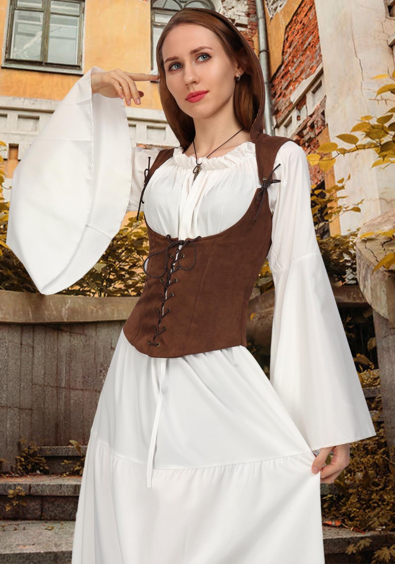 PROCOS Medieval Women Corset Vest Rogue Cowl Adjustable Steampunk Pirate Gothic Hooded Costume - Image 4