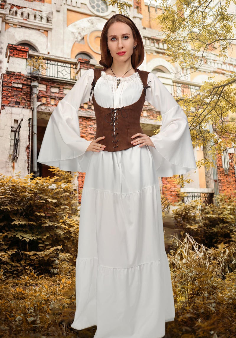 PROCOS Medieval Women Corset Vest Rogue Cowl Adjustable Steampunk Pirate Gothic Hooded Costume - Image 5