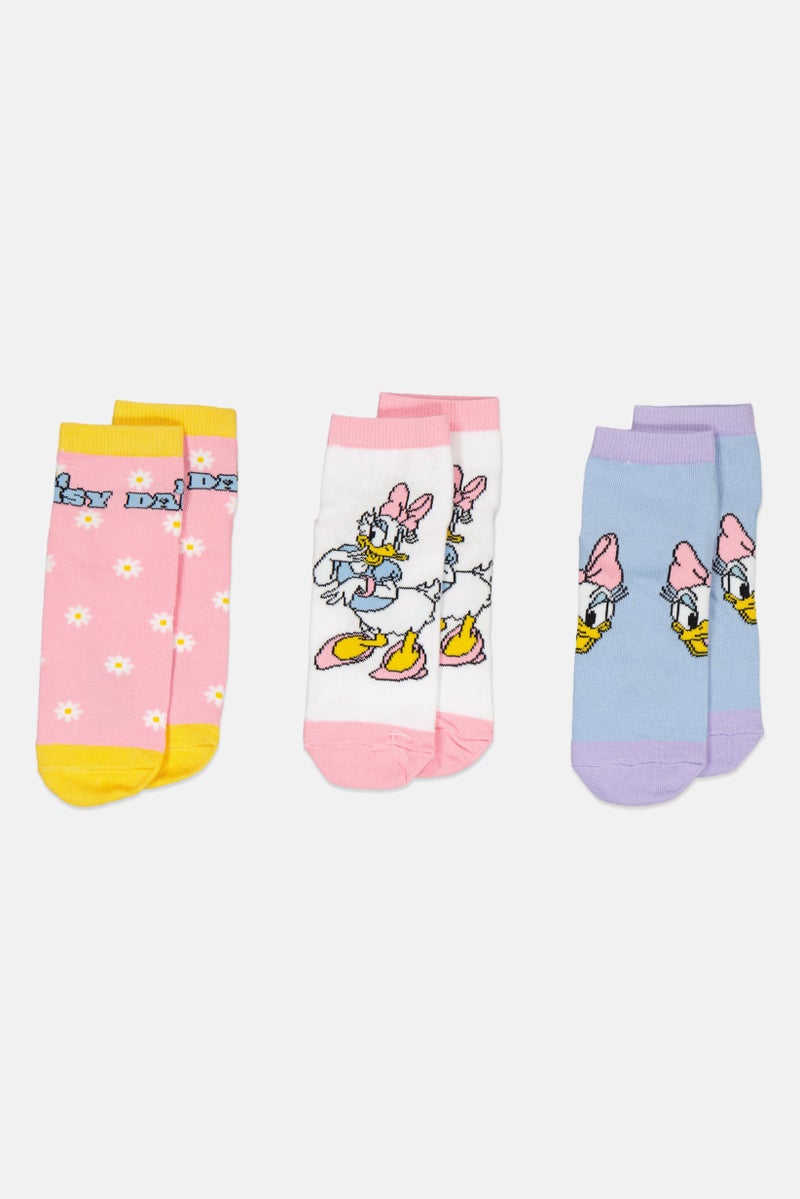 Disney Kids Girl 3 Pairs Ankle Socks, Multicolor  - Image 2