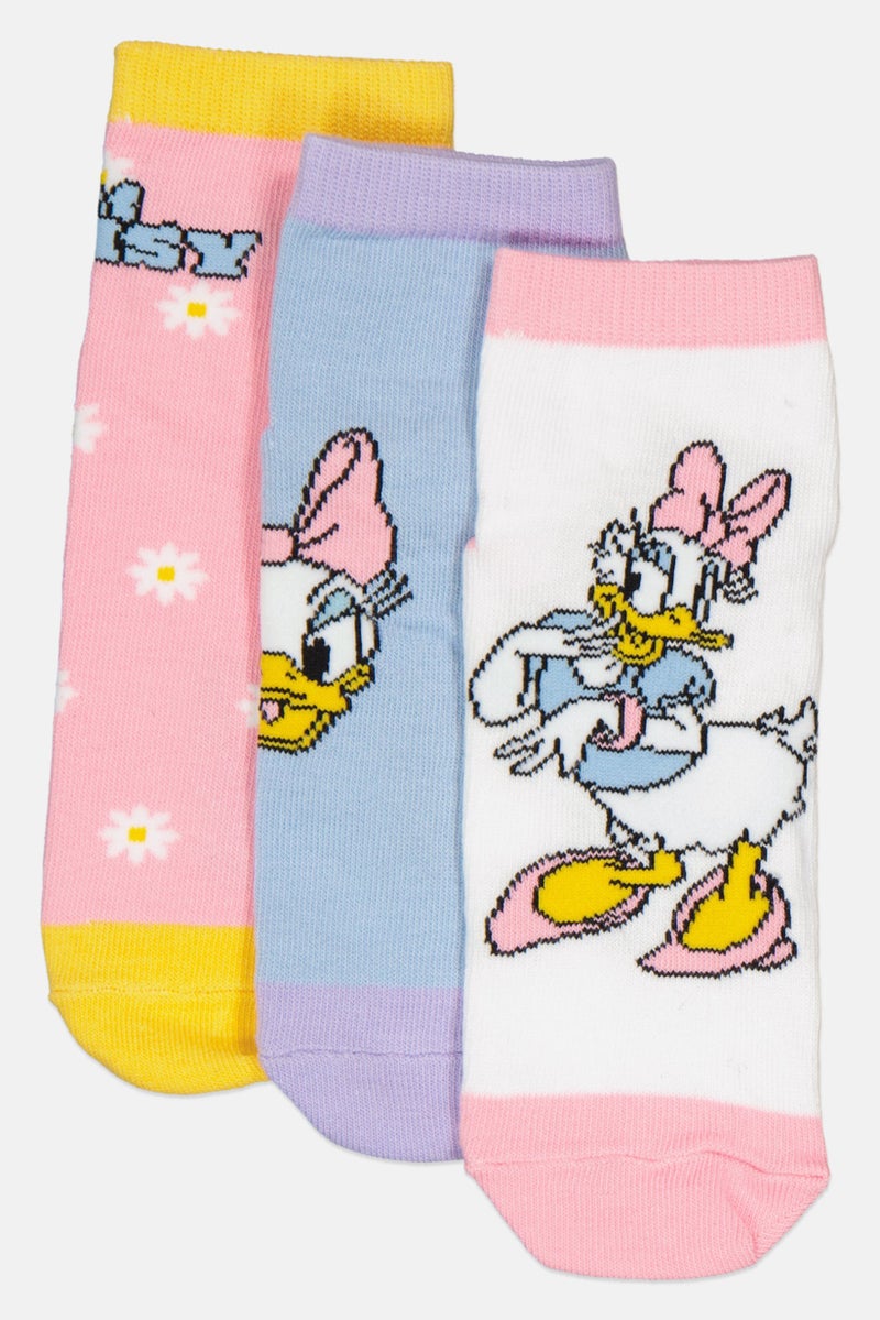 Disney Kids Girl 3 Pairs Ankle Socks, Multicolor  - Image 1
