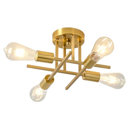 EGM Gold Semi Flush Mount Ceiling Light, 4-Light Modern Kitchen Light Fixture with E26 Base, Ceiling Lamp for Bedroom, Sputnik Chandelier for Dining Room Living Room Foyer Office (1 Pack) - Image 1