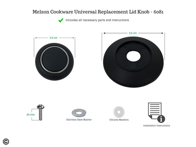 Melzon Cookware Universal Replacement Lid Knob – Heat Resistant, Bakelite Kitchen Pot Lid Handle, Black w/Silver Lining (1) - Image 2
