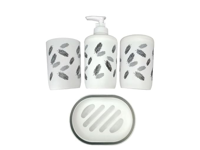 1 SET OF 4PCS TOOTHBRUSH TOOTHPASTE HOLDER LEAF PRINT BATHROOM ACCESSORY SOAP SHAMPOO DISPENSER CUP DISH DECOR ACCESSORIES VANITY COUNTERTOP DISHSHAMPOO BOTTLETOOTHBRUSH