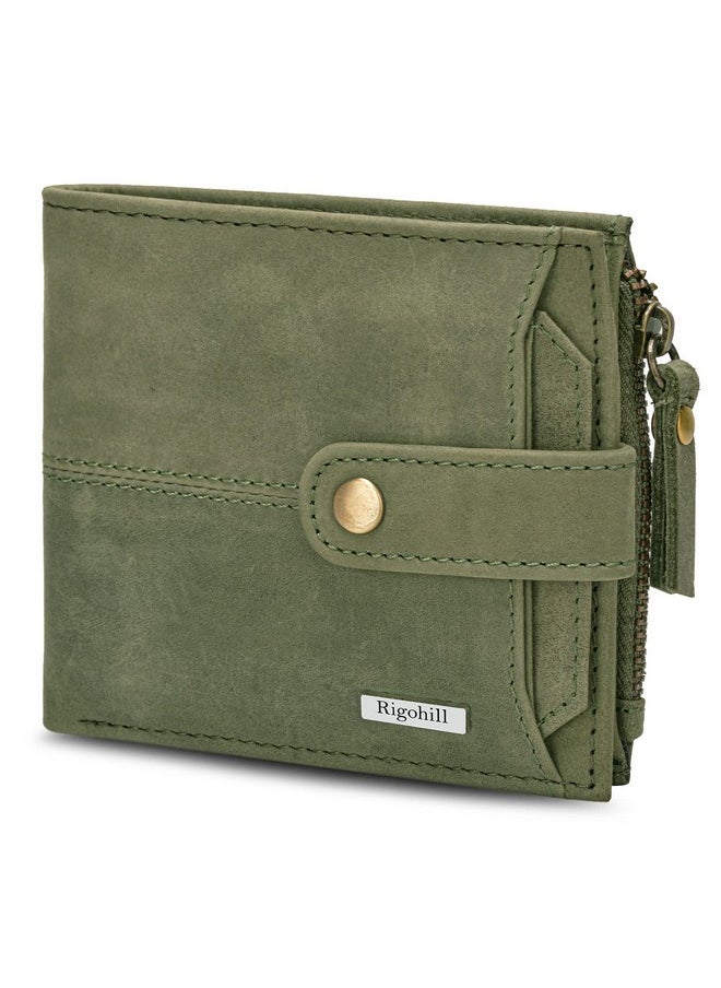 Rigohill Doger Olive Green Leather Wallet For Men, 2 Card Slot | Rfid Wallet  - Image 1