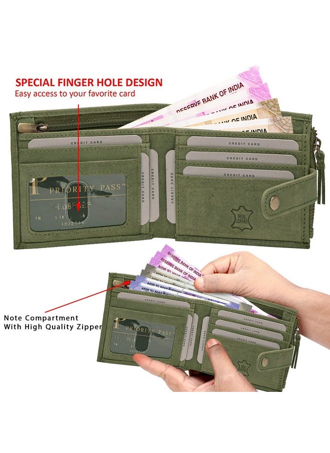 Rigohill Doger Olive Green Leather Wallet For Men, 2 Card Slot | Rfid Wallet  - Image 2