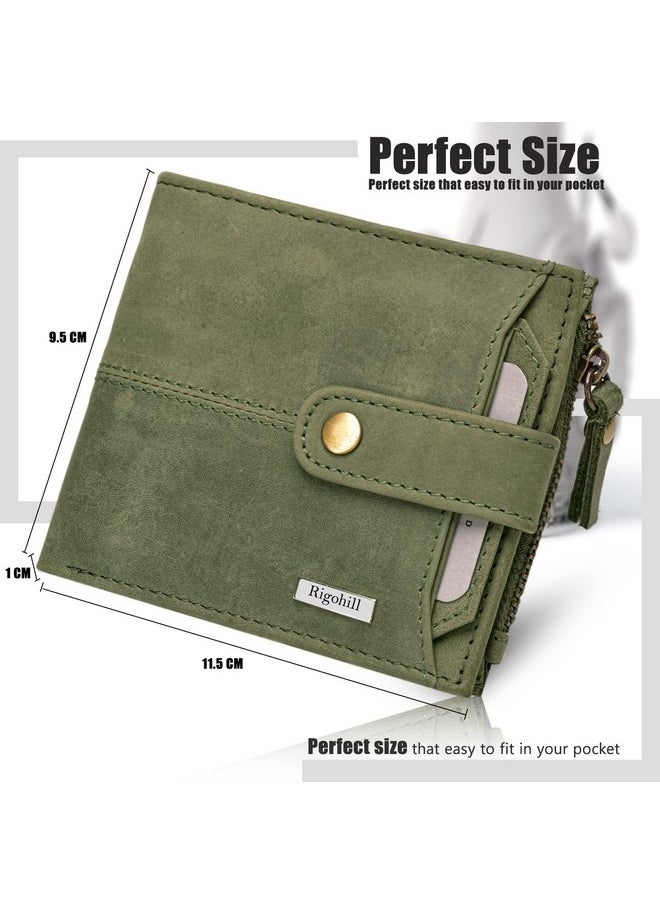 Rigohill Doger Olive Green Leather Wallet For Men, 2 Card Slot | Rfid Wallet  - Image 4