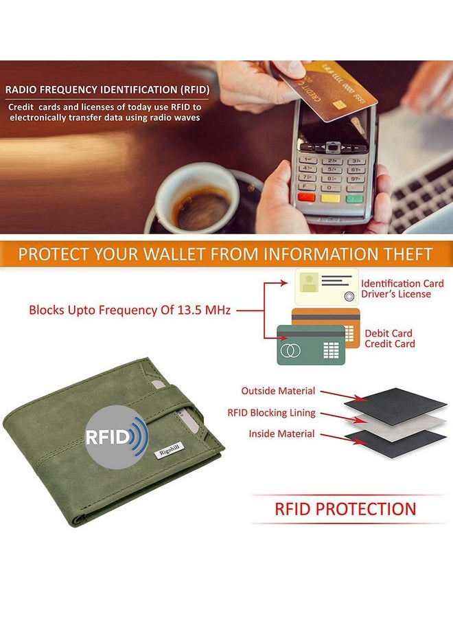 Rigohill Doger Olive Green Leather Wallet For Men, 2 Card Slot | Rfid Wallet  - Image 5