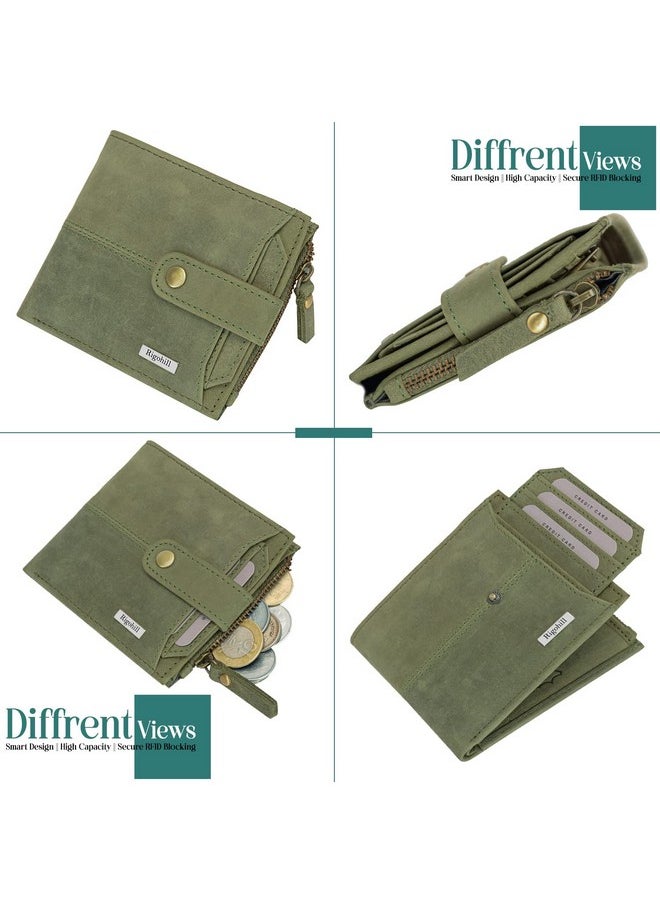 Rigohill Doger Olive Green Leather Wallet For Men, 2 Card Slot | Rfid Wallet  - Image 3