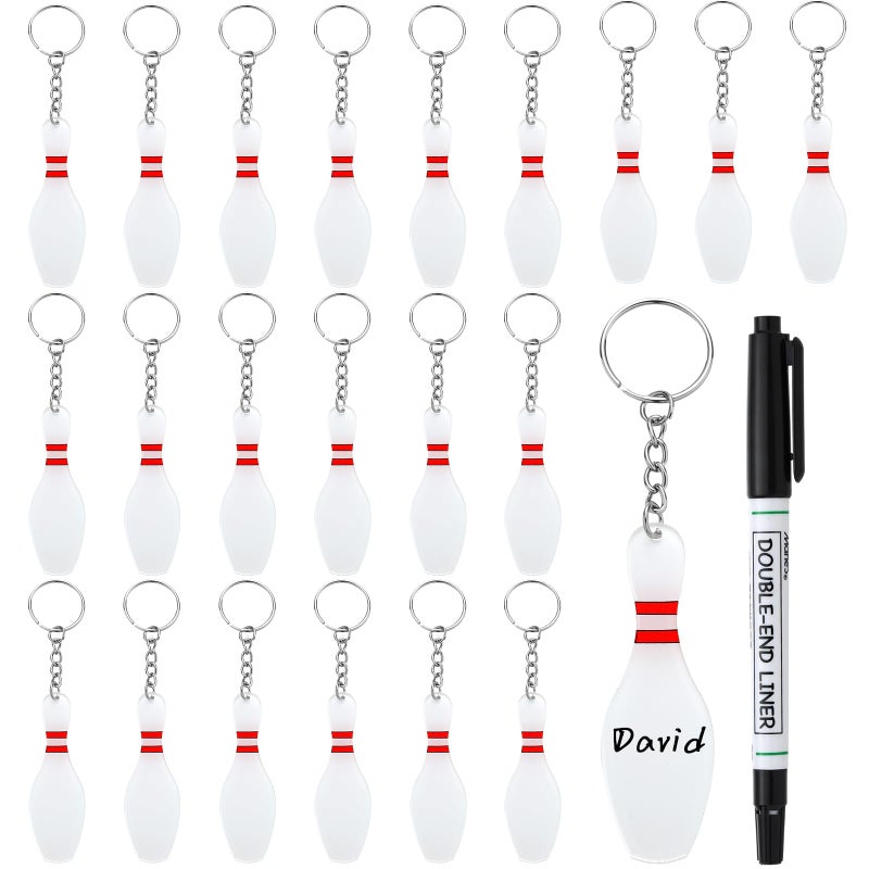 Loetere 36 Pcs Acrylic Bowling Pin Keychains Bowling Party Favors Carnival Reward Gifts Party Bag Gift Fillers Sports Souvenir with Marker for DIY Writing - Image 1