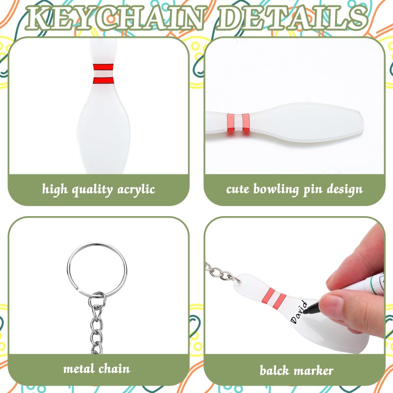 Loetere 36 Pcs Acrylic Bowling Pin Keychains Bowling Party Favors Carnival Reward Gifts Party Bag Gift Fillers Sports Souvenir with Marker for DIY Writing - Image 3