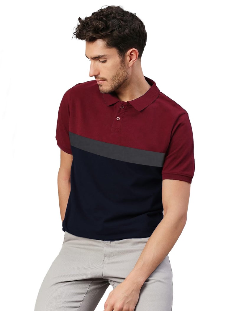 LEOTUDE Men's Regular Fit Matty Polo T-Shirt (PO3_P52MRN_Mix_P_Black_Maroon_2XL) - Image 2