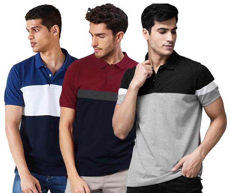 LEOTUDE Men's Regular Fit Matty Polo T-Shirt (PO3_P52MRN_Mix_P_Black_Maroon_2XL) - Image 1