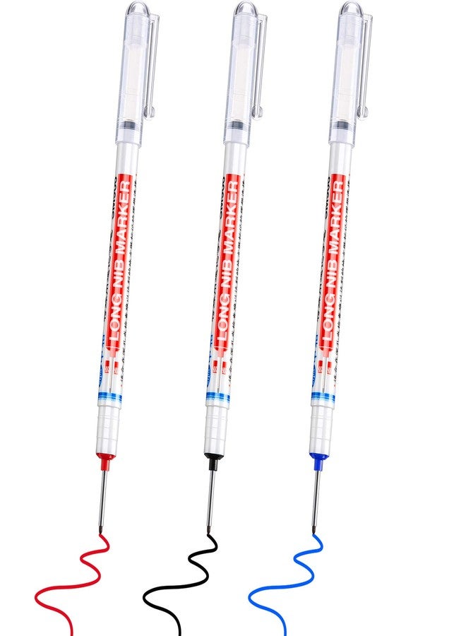 زنون 3 قطع من أقلام تحديد الثقوب العميقة متعددة الأغراض من زونون، مقاومة للماء، ذات رأس طويل، هدايا لمحبي أعمال النجارة، وأدوات الآلات، (أحمر، أسود، أزرق) - Image 1