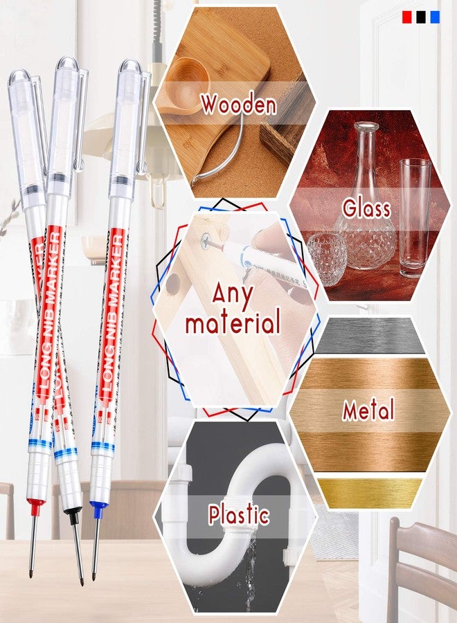 زنون 3 قطع من أقلام تحديد الثقوب العميقة متعددة الأغراض من زونون، مقاومة للماء، ذات رأس طويل، هدايا لمحبي أعمال النجارة، وأدوات الآلات، (أحمر، أسود، أزرق) - Image 5