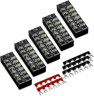 MILAPEAK MILAPEAK 10pcs (5 Sets) 6 Positions Dual Row 600V 25A Screw Terminal Strip Blocks with Cover + 400V 25A 6 Positions  - Image 1