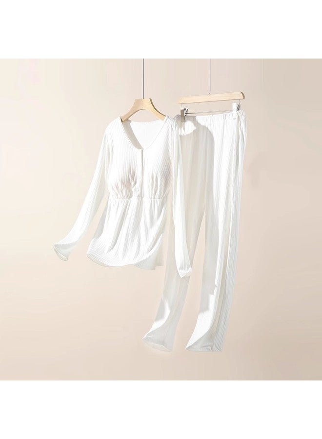 Modal Pit Front Buckle Maternity Clothes Confinement Clothing Nursing Bra-free Round Neck Homewear Suit Plus Size Pajamas 
