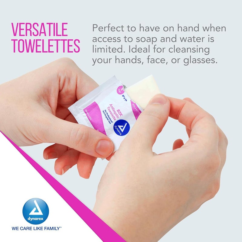 Dynarex BZK Antiseptic Towelettes Moist Sanitizing Towelettes Designed to Protect Minor Wounds 5 x 7 Disposable  Individually Wrapped 1 Case  10 Boxes of 100 Towelettes Packaging May Vary - Image 3
